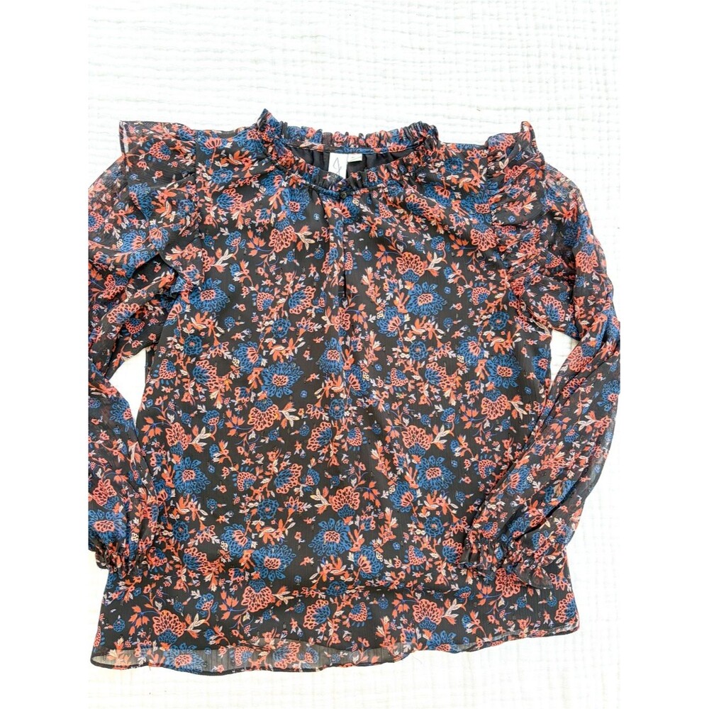 Joie Floral Ruffle Neck Blouse Medium Boho Swiss Dot Peasant Top